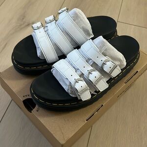 Women’s Dr Martens Blaire Slide 3-Strap Platform Sandals White / Black with Box